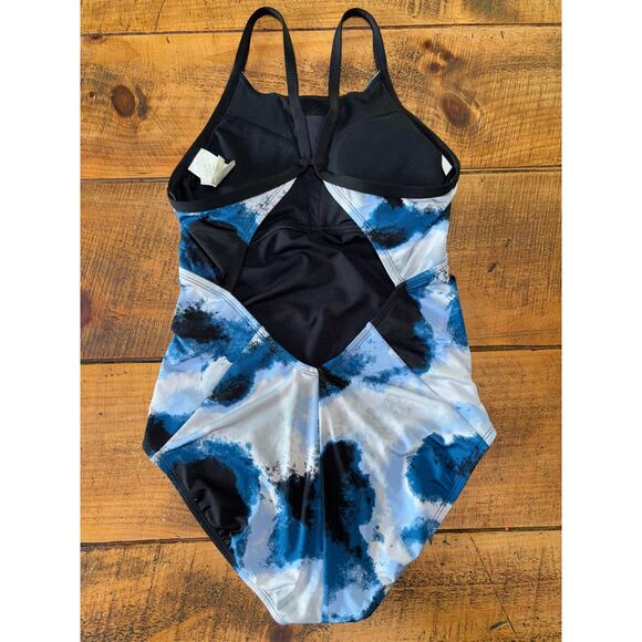 Womens Nike Swim Blue Black Cascade High Neck Racerback One-Piece Swimsuit Large - Picture 7 of 11